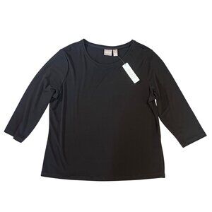 Chicos Black 3/4 Sleeve Lily Scoop Neck Basic Knit Top Size 2 Polyester & Spande